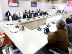 Chief minister Yogi Adityanath conducts a detailed review meeting of the housing and urban planning department, in Lucknow on Wednesday. (Sourced)