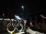 The Olympic rings are pictured in Bormio.