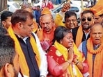 Roshni Khalkho files nomination for Ranchi mayor on Wednesday (HT PHOTO)