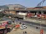 The traffic jam on the Mumbai-Pune Expressway after a gas tanker overturned in the Khandala Ghat section, leaving hundreds of vehicles stranded and causing massive congestion on both carriageways, in Pune on Wednesday. (PTI)