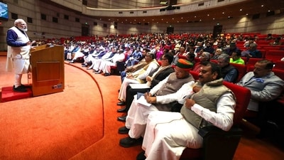 Prime Minister Narendra Modi, during the NDA Parliamentary Party meeting, at Parliament premises in New Delhi, Tuesday. (PMO) Prime Minister Narendra Modi, during the NDA Parliamentary Party meeting, at Parliament premises in New Delhi, Tuesday. (PMO)