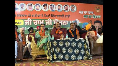 BJP Punjab working president Ashwani Sharma addressing a public rally organised in support of the Viksit Bharat G-RAM-G Scheme in Kharar. (HT) BJP Punjab working president Ashwani Sharma addressing a public rally organised in support of the Viksit Bharat G-RAM-G Scheme in Kharar. (HT)
