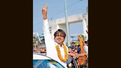 Sanjeev Singh after filing his nomination on Wednesday (HT PHOTO)