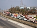 Traffic piled up for kilometres on the Mumbai–Pune Expressway following a propylene gas tanker accident near Adoshi tunnel.