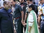 West Bengal Governor CV Ananda Bose (left) with chief minister Mamata Banerjee at state assembly in Kolkata on Thursday. (PTI)