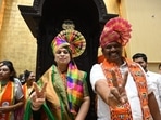 Newly Elected Mayor by Corporators Sujata Suraj Patil & Dy Mayor Dashrath Bhagat at NMMC Headquarters in CBD Belapur (Bachchan Kumar/HT) Newly Elected Mayor by Corporators Sujata Suraj Patil & Dy Mayor Dashrath Bhagat at NMMC Headquarters in CBD Belapur (Bachchan Kumar/HT)