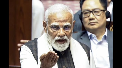Prime Minister Narendra Modi speaks in Rajya Sabha during the ongoing budget session, in New Delhi on Thursday. (Sansad TV) Prime Minister Narendra Modi speaks in Rajya Sabha during the ongoing budget session, in New Delhi on Thursday. (Sansad TV)