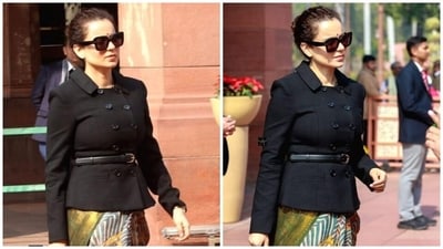 Kangana Ranaut steps outside the Parliament. (Instagram/kanganaranaut__fanpage) Kangana Ranaut steps outside the Parliament. (Instagram/kanganaranaut__fanpage)