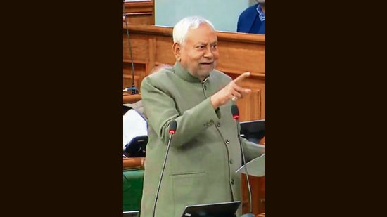 Bihar CM Nitish Kumar speaks during Budget Session at Bihar Assembly in Patna, Thursday (SANTOSH KUMAR/HT)