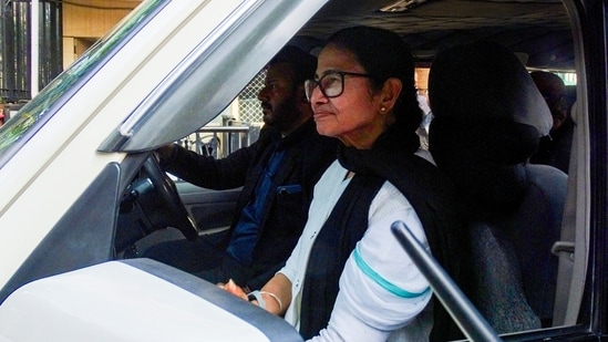 Making a dramatic appearance in a white saree and a black scarf, Banerjee made an impassioned 15-minute intervention before the bench, quoting from Rabindranath Tagore and describing ECI as a “WhatsApp Commission”. (PTI)