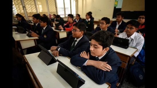 The 8.7-inch tablets, each costing around ₹12,500, were distributed with much fanfare by then chief minister Manohar Lal Khattar. (HT File Photo/For representation only)