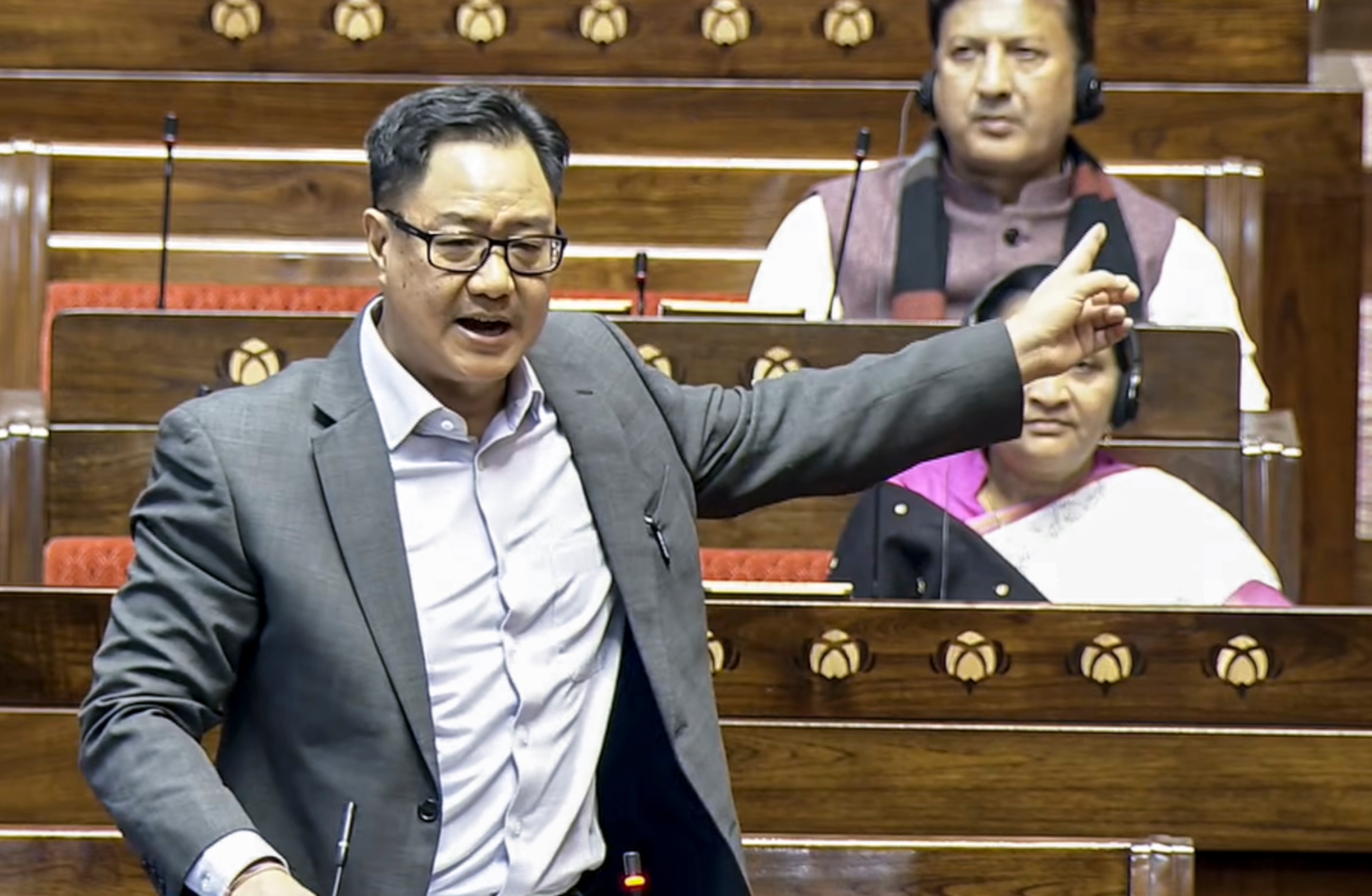 Parliamentary Affairs Minister Kiren Rijiju said disrupting Rajya Sabha business violated House rules and reiterated that Lok Sabha matters could not be brought into the Council of States (Sansad TV)