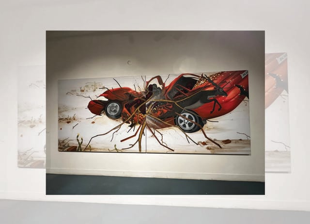 Panda’s 2009 painting, The Lost Site, shows the violent effects of human encroachment on nature. Panda’s 2009 painting, The Lost Site, shows the violent effects of human encroachment on nature.