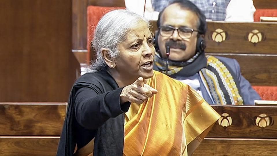 Finance Minister Nirmala Sitharaman objected to Kharge’s use of the word “lynch” (Sansad TV)