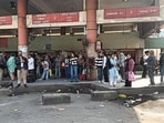Passengers left stranded at bus stand on Thursday amid diversion of government buses. (Gurpreet Singh/HT) Passengers left stranded at bus stand on Thursday amid diversion of government buses. (Gurpreet Singh/HT)