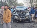 The mangled remains of the SUV near Leelan village in Jagraon. (HT Photo) The mangled remains of the SUV near Leelan village in Jagraon. (HT Photo)
