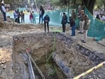 The pit where the 25-year-old man allegedly fell to death. (Sanjeev Verma/HT Photo)