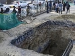 The pit where the man allegedly fell to death. (Sanjeev Verma/HT Photo)