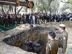 Delhi Biker Death highlights: A visual of late Kamal Dhyani's bike being recovered from the pit in Janakpuri, New Delhi, on Friday.