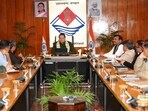 Chief Minister Pushkar Singh Dhami chairs a high-level review meeting on skill development and employment linkages at the Secretariat in Dehradun.