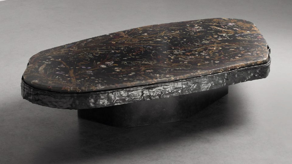 Polish artist Macin Rusak’s Resina Botanic Coffee Table ( ₹1.75 crore), with textured floral compositions embedded in the surface, is an homage to the Solinka River in southern Poland Polish artist Macin Rusak’s Resina Botanic Coffee Table ( ₹1.75 crore), with textured floral compositions embedded in the surface, is an homage to the Solinka River in southern Poland