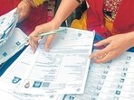 Ghaziabad India - November 27 2025 : BLOs carry out Special Intensive Revision work of the electoral rolls in Dasna, even as 21 BLOs were booked in an FIR lodged by the Ghaziabad district administration, in Ghaziabad , India on Thursday, November 27 2025. (Photo by Sakib Ali /Hindustan Times)