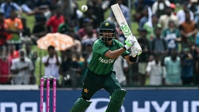 Babar Azam had a dismal outing in the match against the Netherlands, scoring 15 runs off 18 balls. He brought the Dutch back into the contest by playing an god awful shot off the bowling of Roelof van der Merwe. (AFP) Babar Azam had a dismal outing in the match against the Netherlands, scoring 15 runs off 18 balls. He brought the Dutch back into the contest by playing an god awful shot off the bowling of Roelof van der Merwe. (AFP)