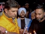 AAP leader Saurabh Bhardwaj during a candle march near the pit in the Janakpuri area on Sunday.