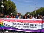 The Delhi Queer Pride Parade at Barakhamba Road on Sunday. (Vipin Kumar/HT Photo)