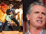 California governor Gavin Newsom spotted at politically charged Super Bowl week concert as Green Day front man Billie Joe calls out ICE and Trump