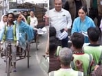 Zaima Rahman was seen handing out pamphlets in his support to people while sitting in a rickshaw.