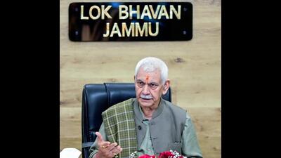 J&K LG Manoj Sinha during the meeting ofShri Mata Vaishno Devi Shrine Board, at Lok Bhavan, in Jammu on Sunday. (ANI)