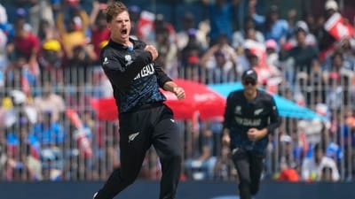 New Zealand’s fast bowler Lockie Ferguson made an explosive start, claiming two early wickets in his very first over, removing Ibrahim Zadran for 10 and then trapping Rahmanullah Gurbaz for 27 with a perfectly executed delivery off an inside edge. (PTI) New Zealand’s fast bowler Lockie Ferguson made an explosive start, claiming two early wickets in his very first over, removing Ibrahim Zadran for 10 and then trapping Rahmanullah Gurbaz for 27 with a perfectly executed delivery off an inside edge. (PTI)