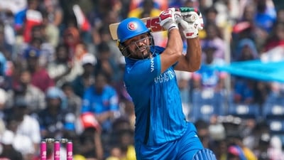Afghanistan won the toss and elected to bat, and after an early wobble at 44-2, Gulbadin Naib came in at number three to play a blazing knock of 63 off just 35 balls, steadying the innings and injecting momentum back into their total. (PTI) Afghanistan won the toss and elected to bat, and after an early wobble at 44-2, Gulbadin Naib came in at number three to play a blazing knock of 63 off just 35 balls, steadying the innings and injecting momentum back into their total. (PTI)