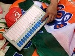 A shopkeeper displays a model of an EVM. (AFP File) A shopkeeper displays a model of an EVM. (AFP File)