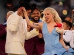Bad Bunny and Lady Gaga perform during halftime of the NFL Super Bowl 
