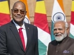 Prime Minister Narendra Modi with President of Seychelles Patrick Herminie prior to their meeting at the Hyderabad House in New Delhi (PTI)