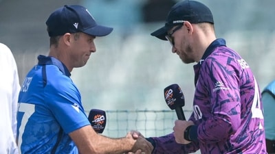 Italy made their ICC World Cup debut at the Eden Gardens in Kolkata, where they faced off against familiar foes Scotland. However, in a complete reversal of their European Qualifier encounter last year, the Scots brushed past their opponents with a comprehensive 73-run victory. (AFP) Italy made their ICC World Cup debut at the Eden Gardens in Kolkata, where they faced off against familiar foes Scotland. However, in a complete reversal of their European Qualifier encounter last year, the Scots brushed past their opponents with a comprehensive 73-run victory. (AFP)