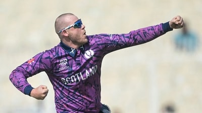 Michael Leask earned man of the match honours after a rollicking knock of 22*(5) with the bat in Scotland's final over, before coming on with the ball and taking a 4-fer. An all-round performance to guide the team to the win. (AFP) Michael Leask earned man of the match honours after a rollicking knock of 22*(5) with the bat in Scotland's final over, before coming on with the ball and taking a 4-fer. An all-round performance to guide the team to the win. (AFP)