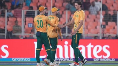 Marco Jansen, who leaked runs early in the innings, went onto take a couple of wickets later in the innings to hurt Canada. (AP) Marco Jansen, who leaked runs early in the innings, went onto take a couple of wickets later in the innings to hurt Canada. (AP)