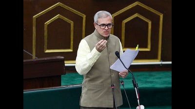 Jammu and Kashmir CM Omar Abdullah during the budget session of the legislative assembly, in Jammu on Monday. (PTI) Jammu and Kashmir CM Omar Abdullah during the budget session of the legislative assembly, in Jammu on Monday. (PTI)