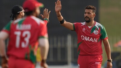 Sufyan Mehmood picked up two wickets in the fourth over of the chase bringing Oman back into the match for a brief while. (AP) Sufyan Mehmood picked up two wickets in the fourth over of the chase bringing Oman back into the match for a brief while. (AP)