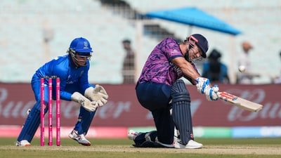 George Munsey top-scored with 84, hitting 13 fours and 2 sixes in his knock that laid the platform for Scotland's 207/4. Later on in the second innings, he would also take four catches – including two spectacular ones. (PTI) George Munsey top-scored with 84, hitting 13 fours and 2 sixes in his knock that laid the platform for Scotland's 207/4. Later on in the second innings, he would also take four catches – including two spectacular ones. (PTI)