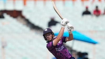 Brandon McMullen added some impressive late emphasis to Scotland's innings. The great Scottish talent hammered 4 sixes in his knock of 41*(18), each of them more stylish than the last. (PTI) Brandon McMullen added some impressive late emphasis to Scotland's innings. The great Scottish talent hammered 4 sixes in his knock of 41*(18), each of them more stylish than the last. (PTI)