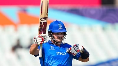 Benjamin Manenti became the first Italian batter to register a half-century at an ICC event, showing plenty of skill and ability in his innings. However, he was dismissed right after his fifty, which was more or less the final nail in Italy's coffin. (PTI) Benjamin Manenti became the first Italian batter to register a half-century at an ICC event, showing plenty of skill and ability in his innings. However, he was dismissed right after his fifty, which was more or less the final nail in Italy's coffin. (PTI)