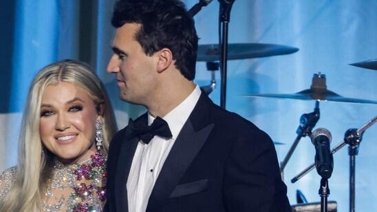 Charlie and Erika Kirk got a sweet tribute during the TPUSA All-American show. (Getty Images via AFP)