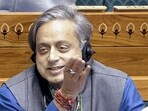 Congress MP Shashi Tharoor speaks in Lok Sabha during the Budget session, in New Delhi.