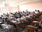 Pune, India - Feb. 22, 2023: Students of HSC during the exam at Modern College of Arts, Science and Commerce of Shivajinagar in Pune, India, on Wednesday, February 22, 2023. (Photo by Kalpesh Nukte/HT PHOTO)