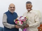 Union Home Minister Amit Shah with Andhra Pradesh Chief Minister N Chandrababu Naidu during a meeting in New Delhi. (@ncbn)