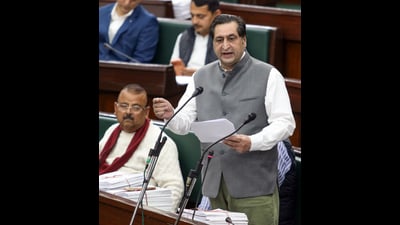 J&K People's Conference chief Sajad Lone during the ongoing budget session at the J&K assembly, in Jammu on Tuesday. (ANI) J&K People's Conference chief Sajad Lone during the ongoing budget session at the J&K assembly, in Jammu on Tuesday. (ANI)